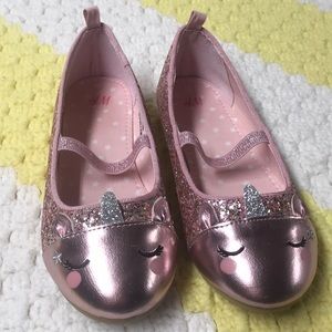 Pink Unicorn Face Glitter Flats Size 12